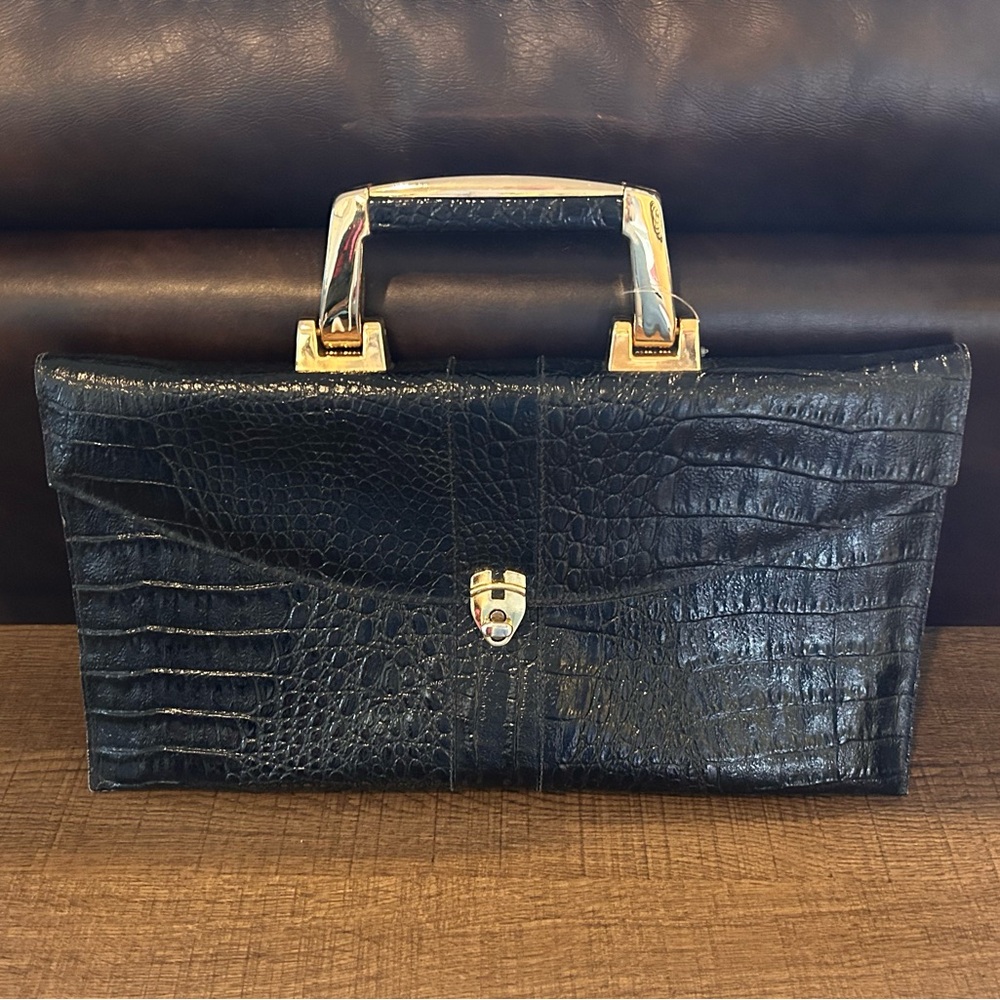 Vintage Amelia Berko Crocodile-Embossed Clutch Bag Handles Italian Rare